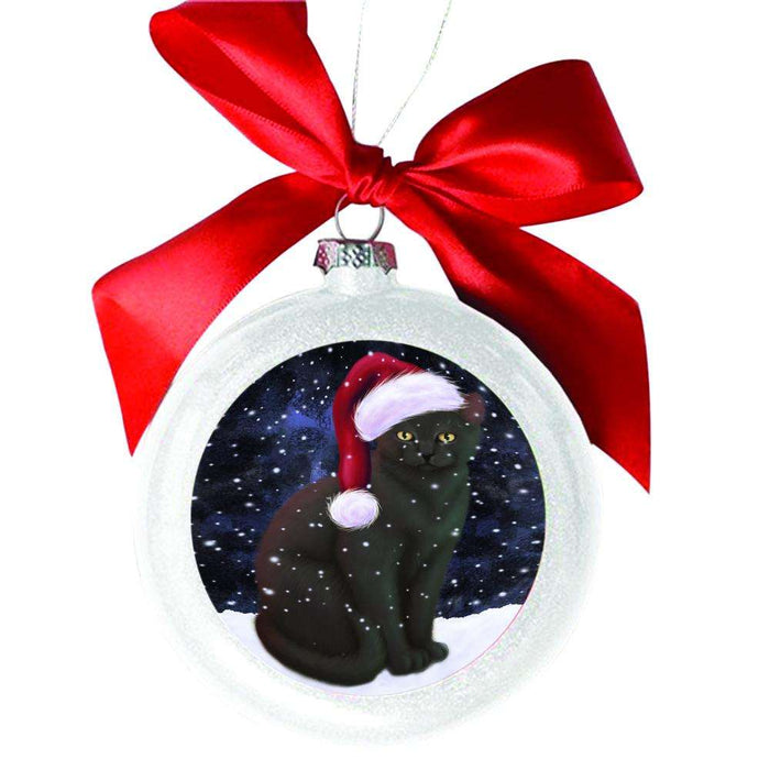 Let it Snow Christmas Holiday Black Cat White Round Ball Christmas Ornament WBSOR48459