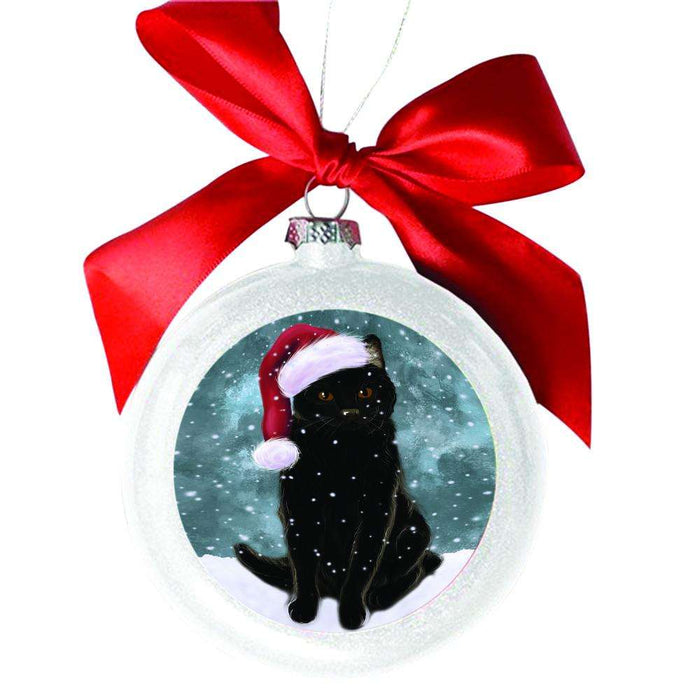 Let it Snow Christmas Holiday Black Cat White Round Ball Christmas Ornament WBSOR48461