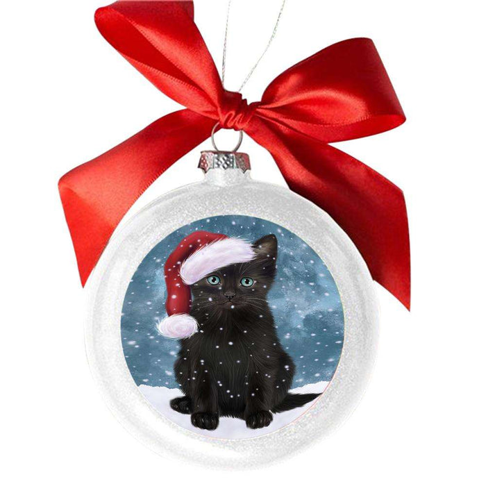 Let it Snow Christmas Holiday Black Cat White Round Ball Christmas Ornament WBSOR48925
