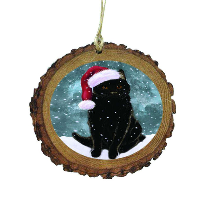 Let it Snow Christmas Holiday Black Cat Wooden Christmas Ornament WOR48461
