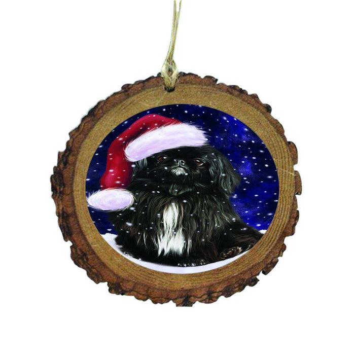 Let it Snow Christmas Holiday Black Pekingnes Dog Wooden Christmas Ornament WOR48462