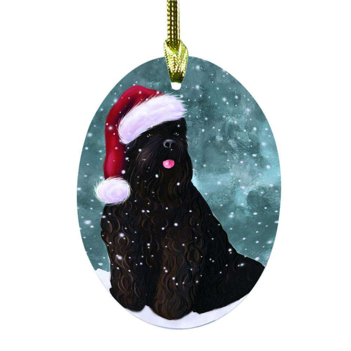 Let it Snow Christmas Holiday Black Russian Terrier Dog Oval Glass Christmas Ornament OGOR48463
