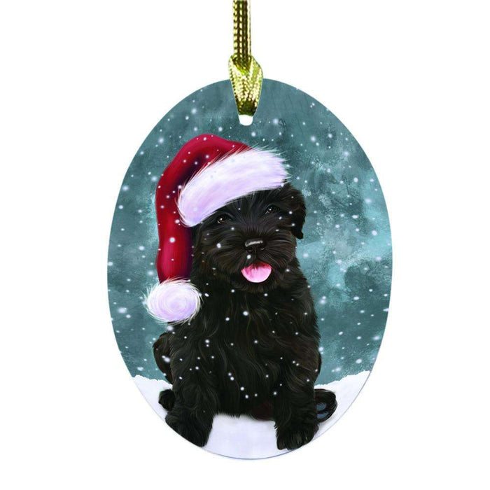 Let it Snow Christmas Holiday Black Russian Terrier Dog Oval Glass Christmas Ornament OGOR48464