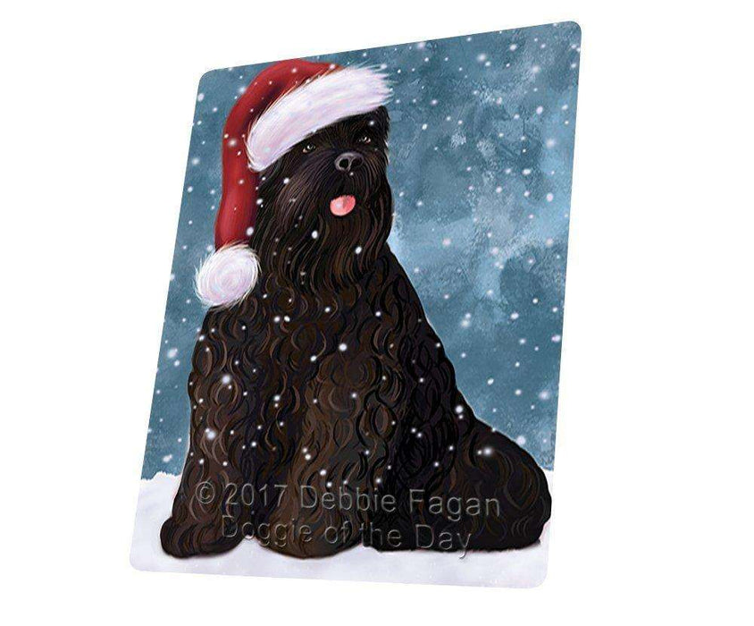 Let it Snow Christmas Holiday Black Russian Terrier Dog Wearing Santa Hat Art Portrait Print Woven Throw Sherpa Plush Fleece Blanket D220