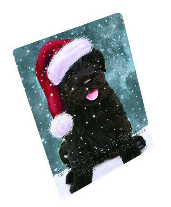 Let it Snow Christmas Holiday Black Russian Terrier Dog Wearing Santa Hat Art Portrait Print Woven Throw Sherpa Plush Fleece Blanket
