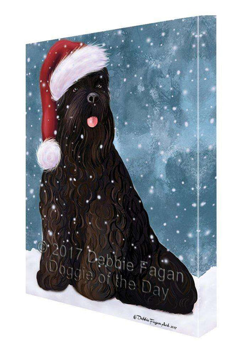 Let it Snow Christmas Holiday Black Russian Terrier Dog Wearing Santa Hat Canvas Wall Art D220