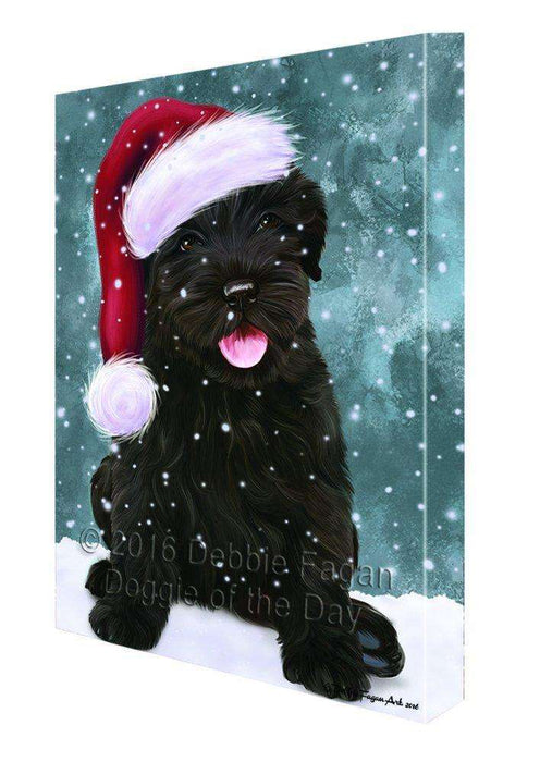 Let it Snow Christmas Holiday Black Russian Terrier Dog Wearing Santa Hat Canvas Wall Art