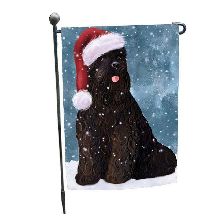 Let it Snow Christmas Holiday Black Russian Terrier Dog Wearing Santa Hat Garden Flag D220