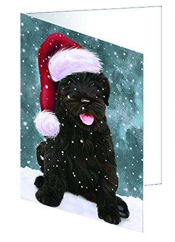 Let it Snow Christmas Holiday Black Russian Terrier Dog Wearing Santa Hat Handmade Artwork Assorted Pets Greeting Cards and Note Cards with Envelopes for All Occasions and Holiday Seasons