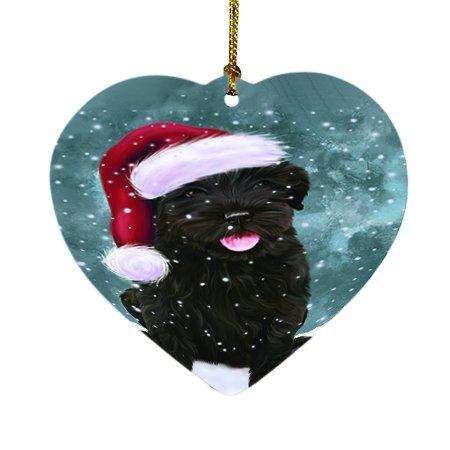 Let it Snow Christmas Holiday Black Russian Terrier Dog Wearing Santa Hat Heart Ornament D321