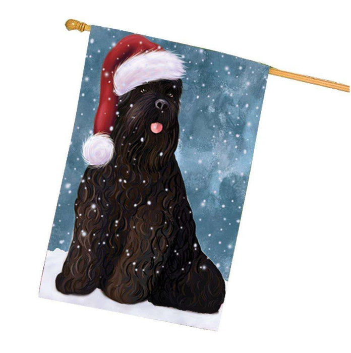 Let it Snow Christmas Holiday Black Russian Terrier Dog Wearing Santa Hat House Flag HF456