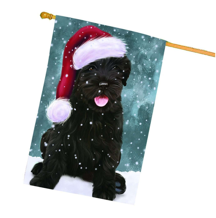 Let it Snow Christmas Holiday Black Russian Terrier Dog Wearing Santa Hat House Flag