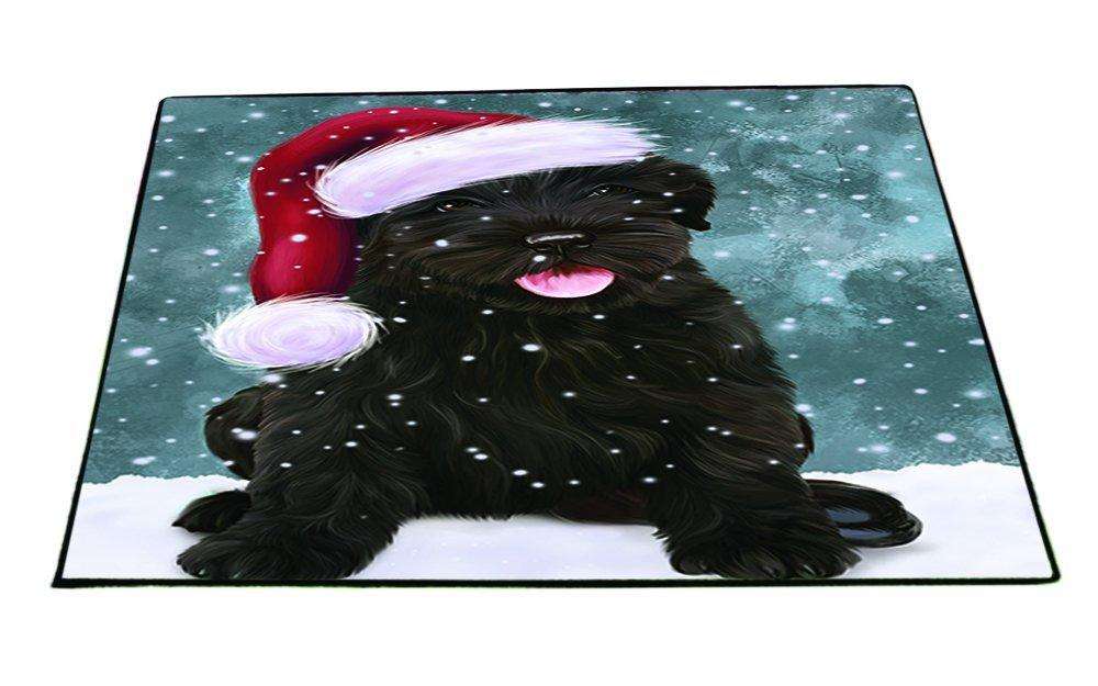 Let it Snow Christmas Holiday Black Russian Terrier Dog Wearing Santa Hat Indoor/Outdoor Floormat