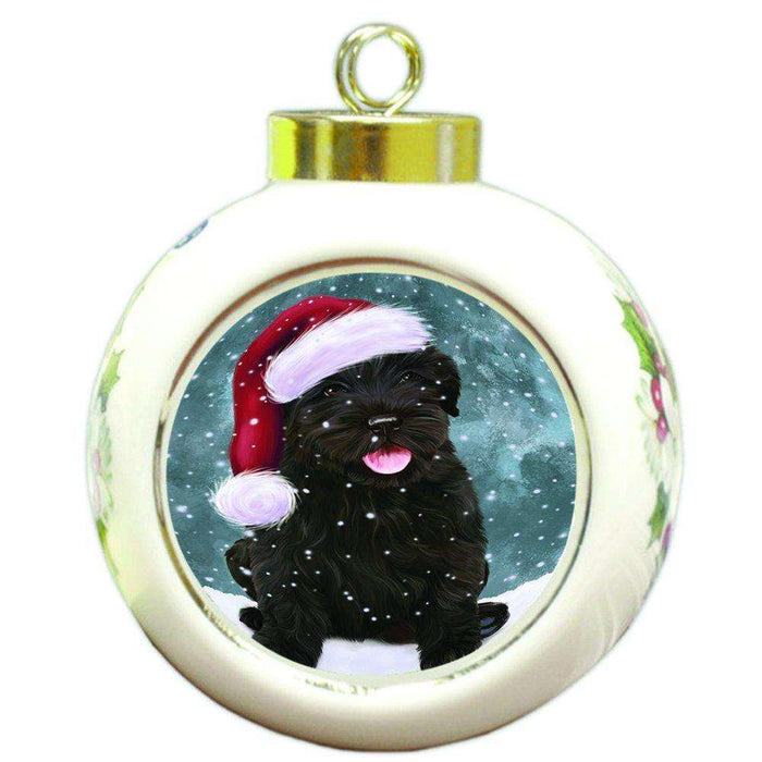 Let it Snow Christmas Holiday Black Russian Terrier Dog Wearing Santa Hat Round Ball Ornament D321