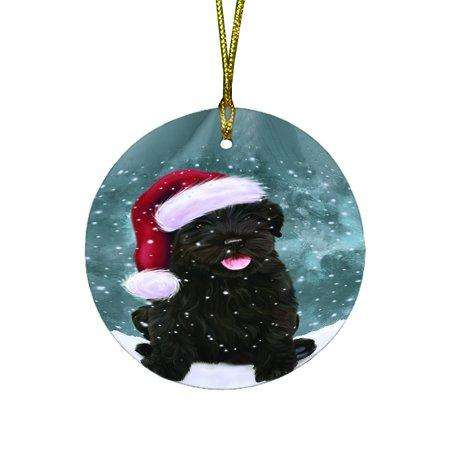 Let it Snow Christmas Holiday Black Russian Terrier Dog Wearing Santa Hat Round Ornament D321