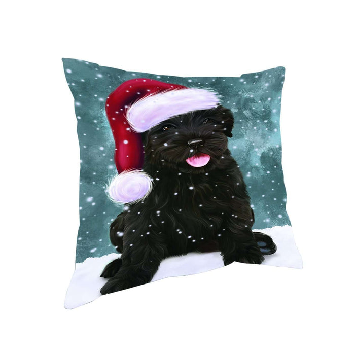 Let it Snow Christmas Holiday Black Russian Terrier Dog Wearing Santa Hat Throw Pillow