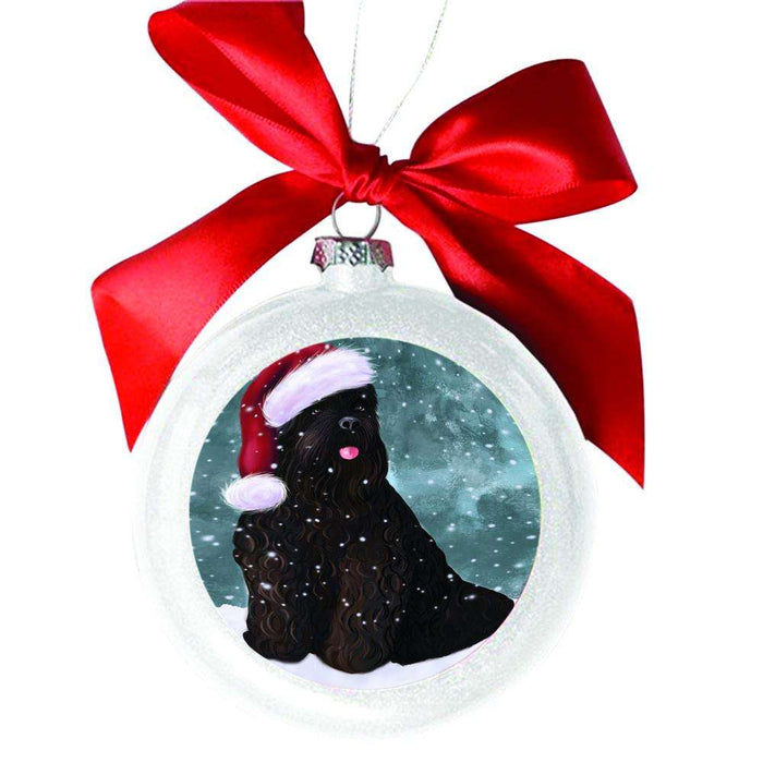 Let it Snow Christmas Holiday Black Russian Terrier Dog White Round Ball Christmas Ornament WBSOR48463