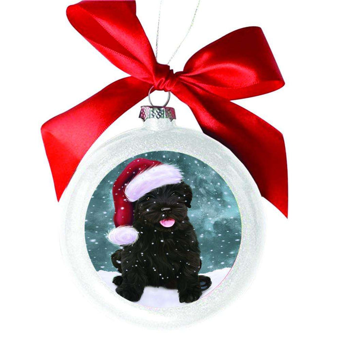 Let it Snow Christmas Holiday Black Russian Terrier Dog White Round Ball Christmas Ornament WBSOR48464