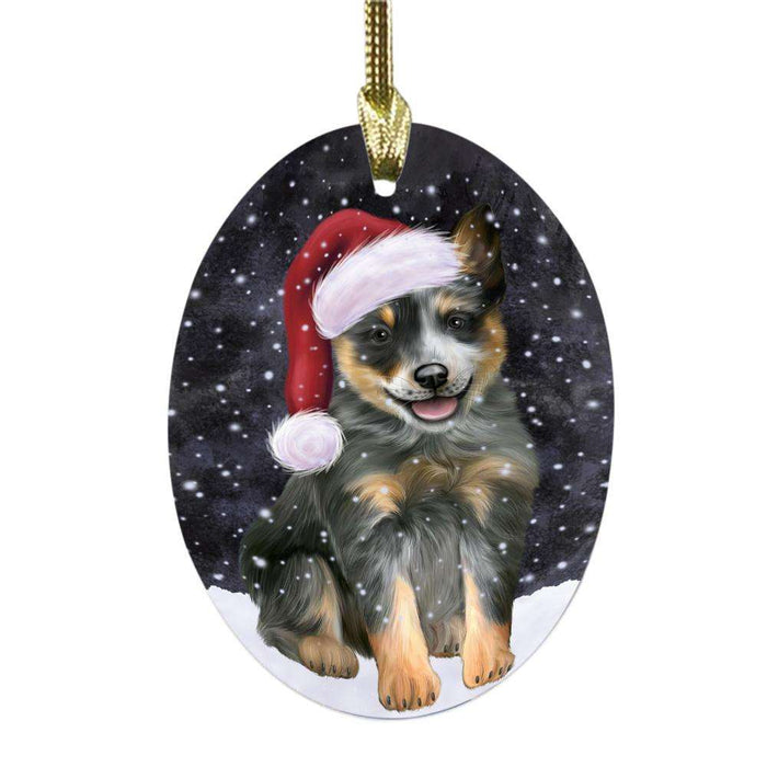 Let it Snow Christmas Holiday Blue Heeler Dog Oval Glass Christmas Ornament OGOR48926