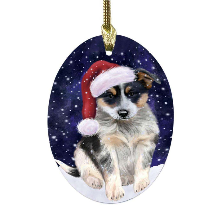 Let it Snow Christmas Holiday Blue Heeler Dog Oval Glass Christmas Ornament OGOR48927