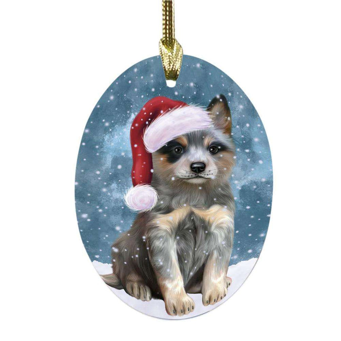 Let it Snow Christmas Holiday Blue Heeler Dog Oval Glass Christmas Ornament OGOR48928