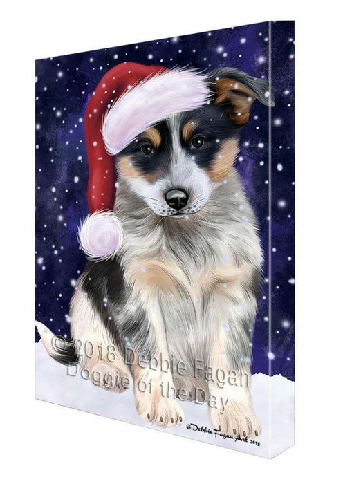 Let it Snow Christmas Holiday Blue Heeler Dog Wearing Santa Hat Canvas Print Wall Art Décor CVS106424