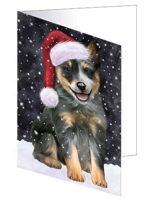 Let it Snow Christmas Holiday Blue Heeler Dog Wearing Santa Hat Handmade Artwork Assorted Pets Greeting Cards and Note Cards with Envelopes for All Occasions and Holiday Seasons GCD66884
