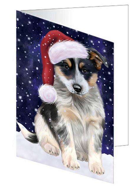 Let it Snow Christmas Holiday Blue Heeler Dog Wearing Santa Hat Handmade Artwork Assorted Pets Greeting Cards and Note Cards with Envelopes for All Occasions and Holiday Seasons GCD66887