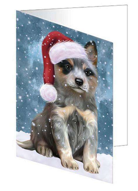 Let it Snow Christmas Holiday Blue Heeler Dog Wearing Santa Hat Handmade Artwork Assorted Pets Greeting Cards and Note Cards with Envelopes for All Occasions and Holiday Seasons GCD66890