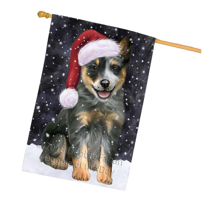 Let it Snow Christmas Holiday Blue Heeler Dog Wearing Santa Hat House Flag FLG54483