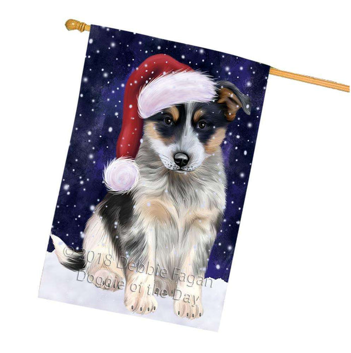 Let it Snow Christmas Holiday Blue Heeler Dog Wearing Santa Hat House Flag FLG54484