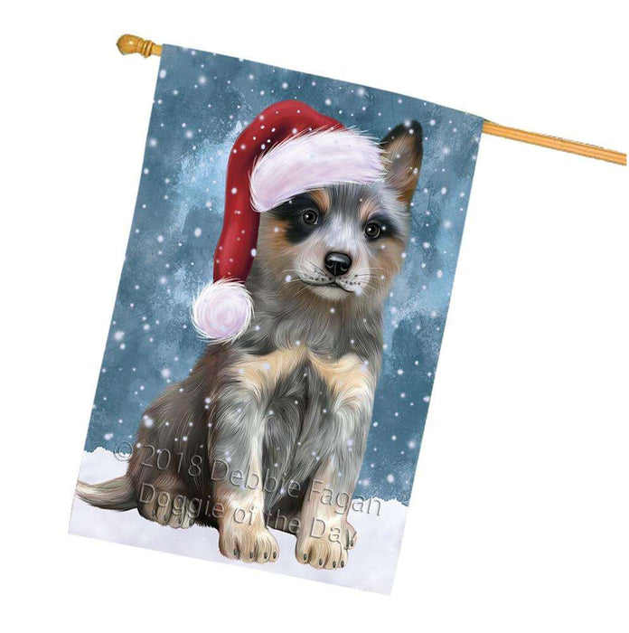 Let it Snow Christmas Holiday Blue Heeler Dog Wearing Santa Hat House Flag FLG54485