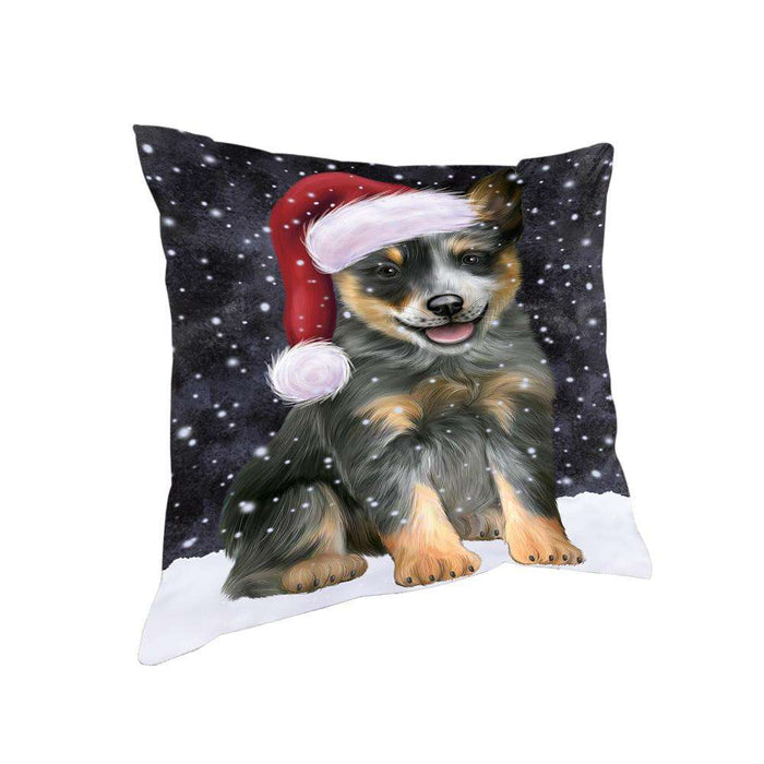 Let it Snow Christmas Holiday Blue Heeler Dog Wearing Santa Hat Pillow PIL73764