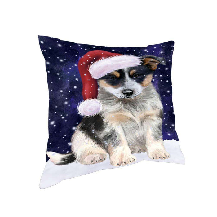 Let it Snow Christmas Holiday Blue Heeler Dog Wearing Santa Hat Pillow PIL73768