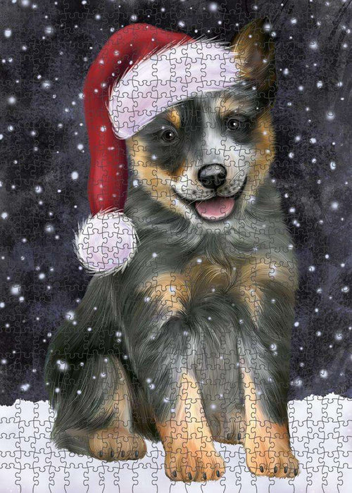 Let it Snow Christmas Holiday Blue Heeler Dog Wearing Santa Hat Puzzle with Photo Tin PUZL84296