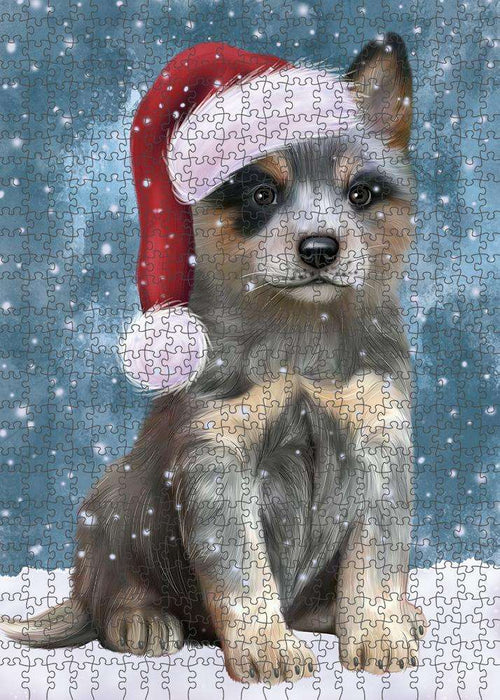 Let it Snow Christmas Holiday Blue Heeler Dog Wearing Santa Hat Puzzle with Photo Tin PUZL84304