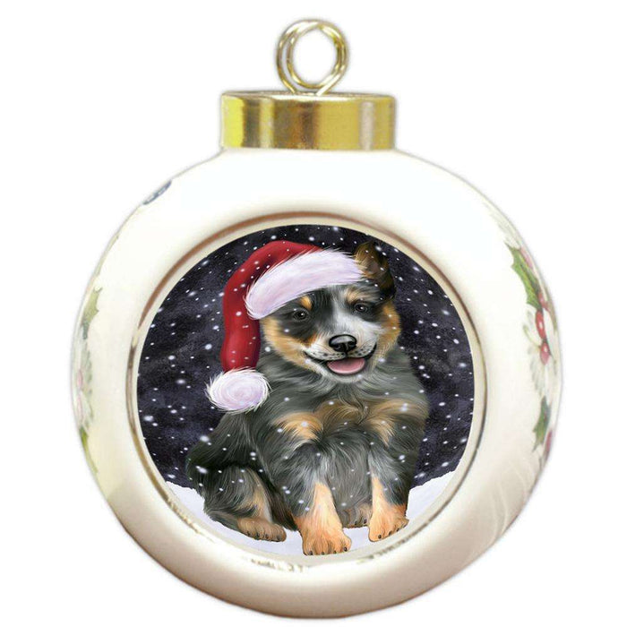 Let it Snow Christmas Holiday Blue Heeler Dog Wearing Santa Hat Round Ball Christmas Ornament RBPOR54285