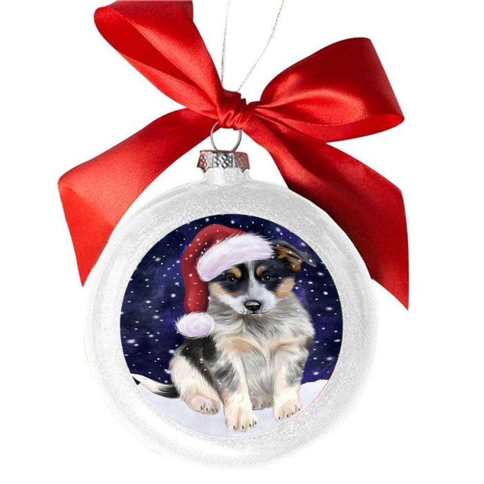 Let it Snow Christmas Holiday Blue Heeler Dog White Round Ball Christmas Ornament WBSOR48927