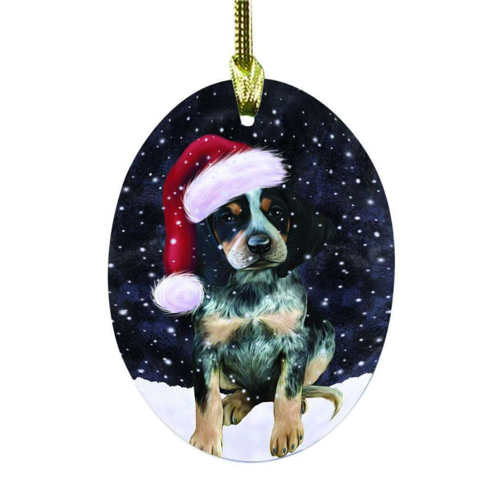 Let it Snow Christmas Holiday Bluetick Coonhound Dog Oval Glass Christmas Ornament OGOR48465