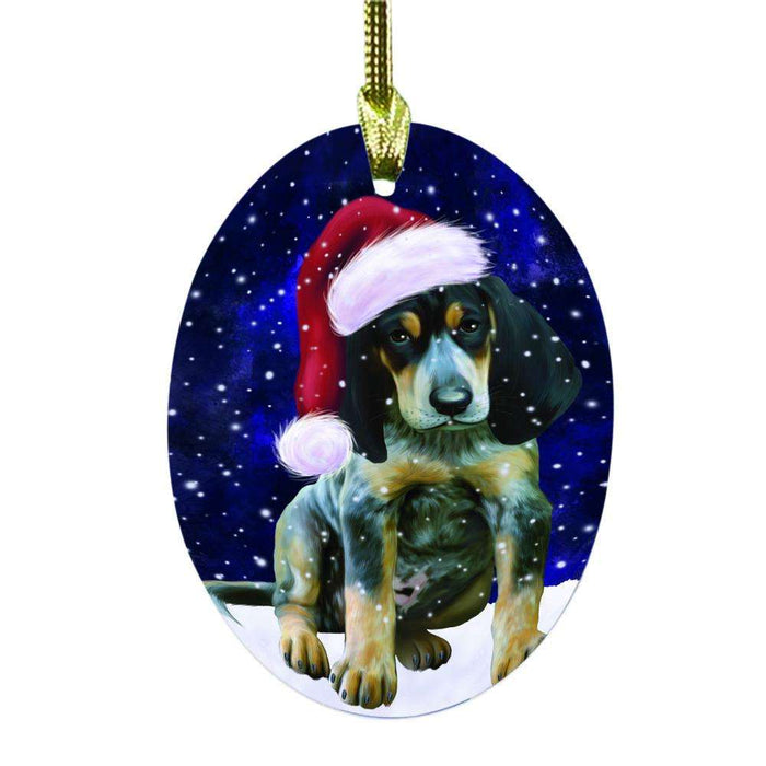 Let it Snow Christmas Holiday Bluetick Coonhound Dog Oval Glass Christmas Ornament OGOR48466