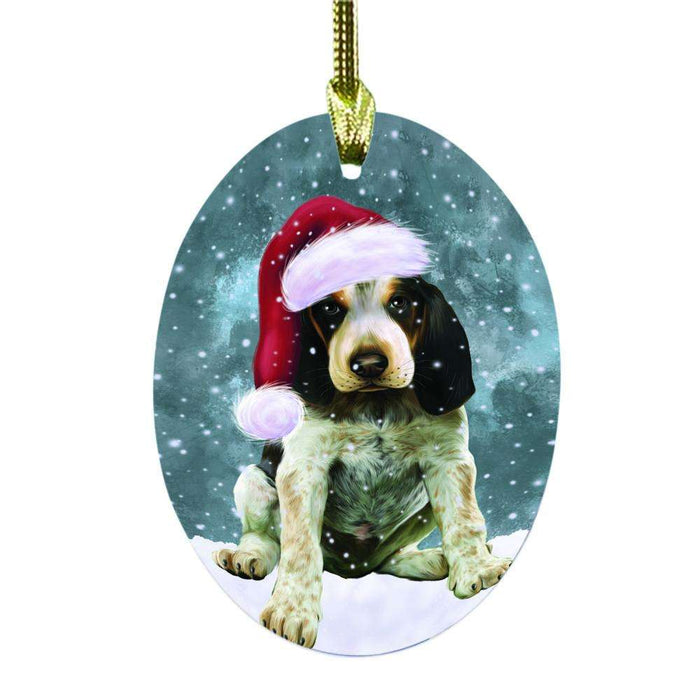 Let it Snow Christmas Holiday Bluetick Coonhound Dog Oval Glass Christmas Ornament OGOR48467