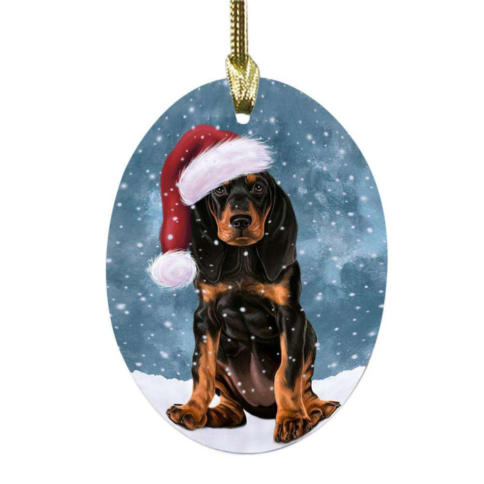 Let it Snow Christmas Holiday Bluetick Coonhound Dog Oval Glass Christmas Ornament OGOR48555