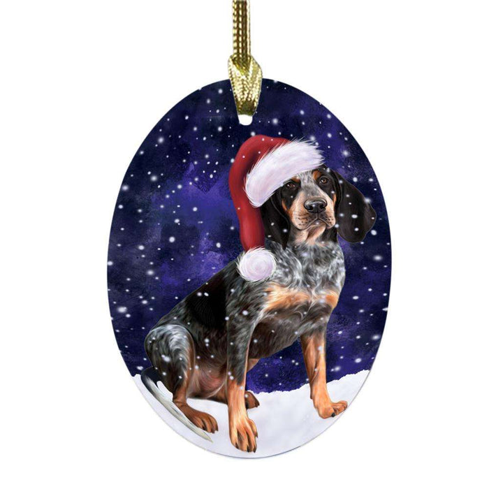 Let it Snow Christmas Holiday Bluetick Coonhound Dog Oval Glass Christmas Ornament OGOR48556