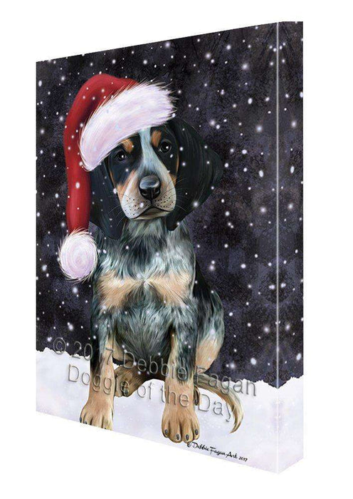 Let it Snow Christmas Holiday Bluetick Coonhound Dog Wearing Santa Hat Canvas Wall Art
