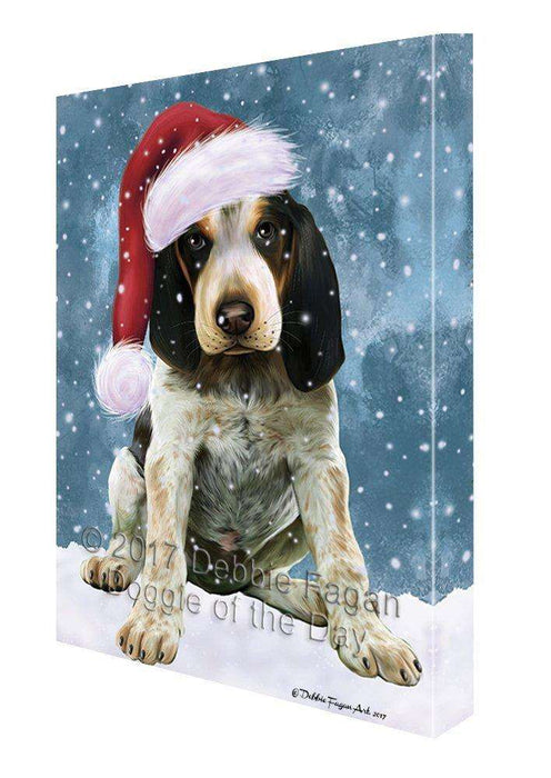 Let it Snow Christmas Holiday Bluetick Coonhound Dog Wearing Santa Hat Canvas Wall Art
