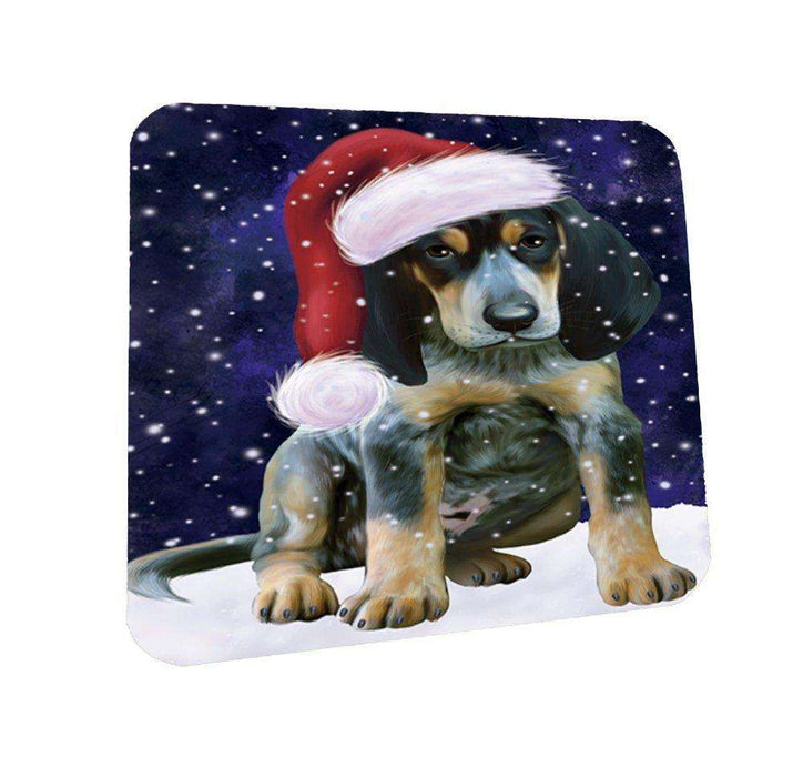 Let it Snow Christmas Holiday Bluetick Coonhound Dog Wearing Santa Hat Coasters Set of 4