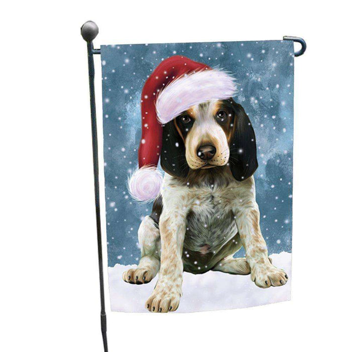 Let it Snow Christmas Holiday Bluetick Coonhound Dog Wearing Santa Hat Garden Flag
