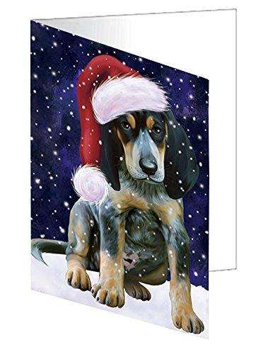 Let it Snow Christmas Holiday Bluetick Coonhound Dog Wearing Santa Hat Handmade Artwork Assorted Pets Greeting Cards and Note Cards with Envelopes for All Occasions and Holiday Seasons