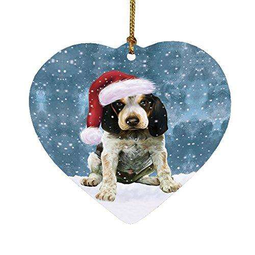 Let it Snow Christmas Holiday Bluetick Coonhound Dog Wearing Santa Hat Heart Ornament