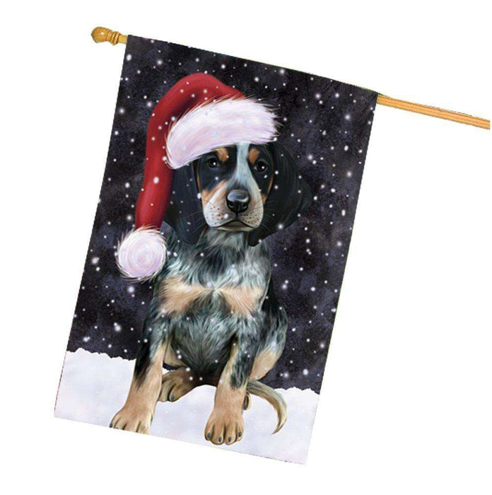 Let it Snow Christmas Holiday Bluetick Coonhound Dog Wearing Santa Hat House Flag